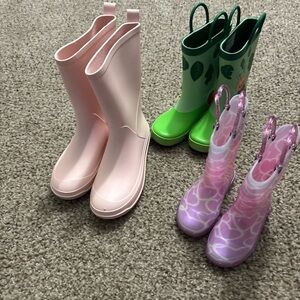 Set of Three Kids Rain Boots Size 8c, 11c, And 3 Used Good Condition